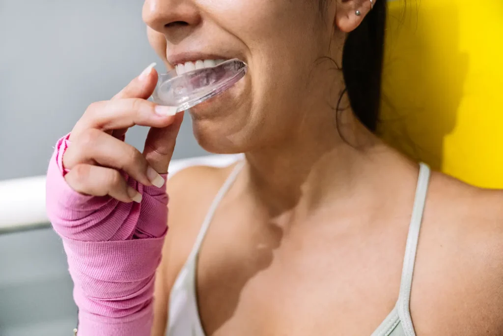 Woman wearing a Custom Athletic Mouthguards & Smart Guards from Parkway Family Dental